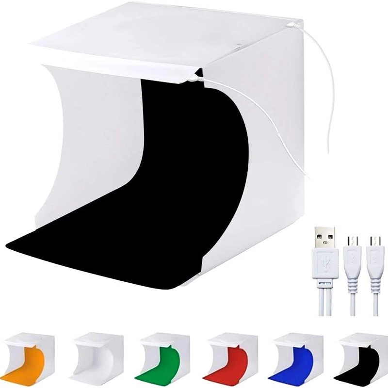 Photography Lighting Kit With Backdrop - ポータブル折りたたみフォトボックス写真撮影LEDライトミニ写真照明スタジオ撮影テントボックスキット6色背景ライトボックス付き