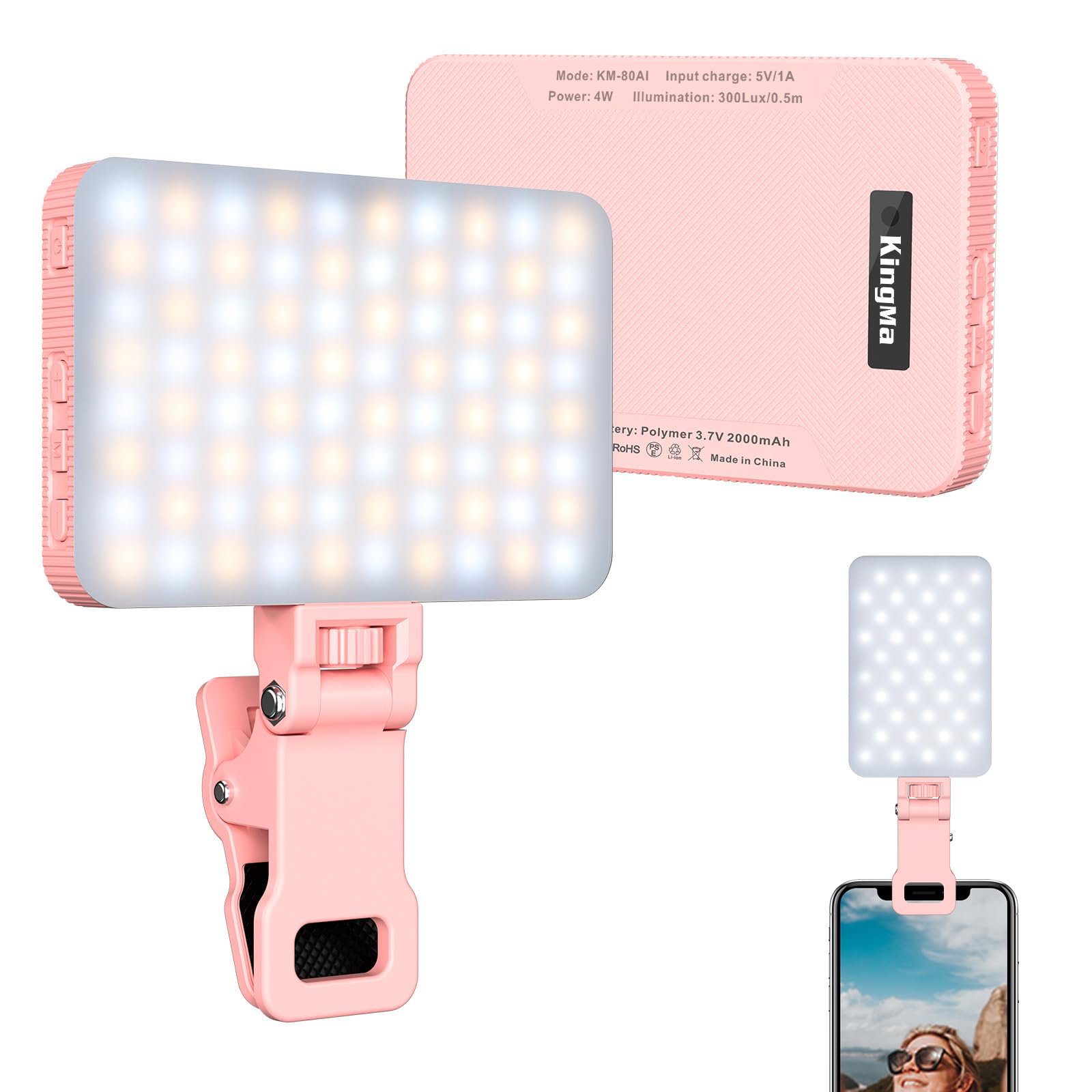 Photography Lighting Product - キングマピンクの充電式セルフィーライト、ポータブルクリップ、電話、ラップトップ、メイクアップ、ビデオ会議、tik tok