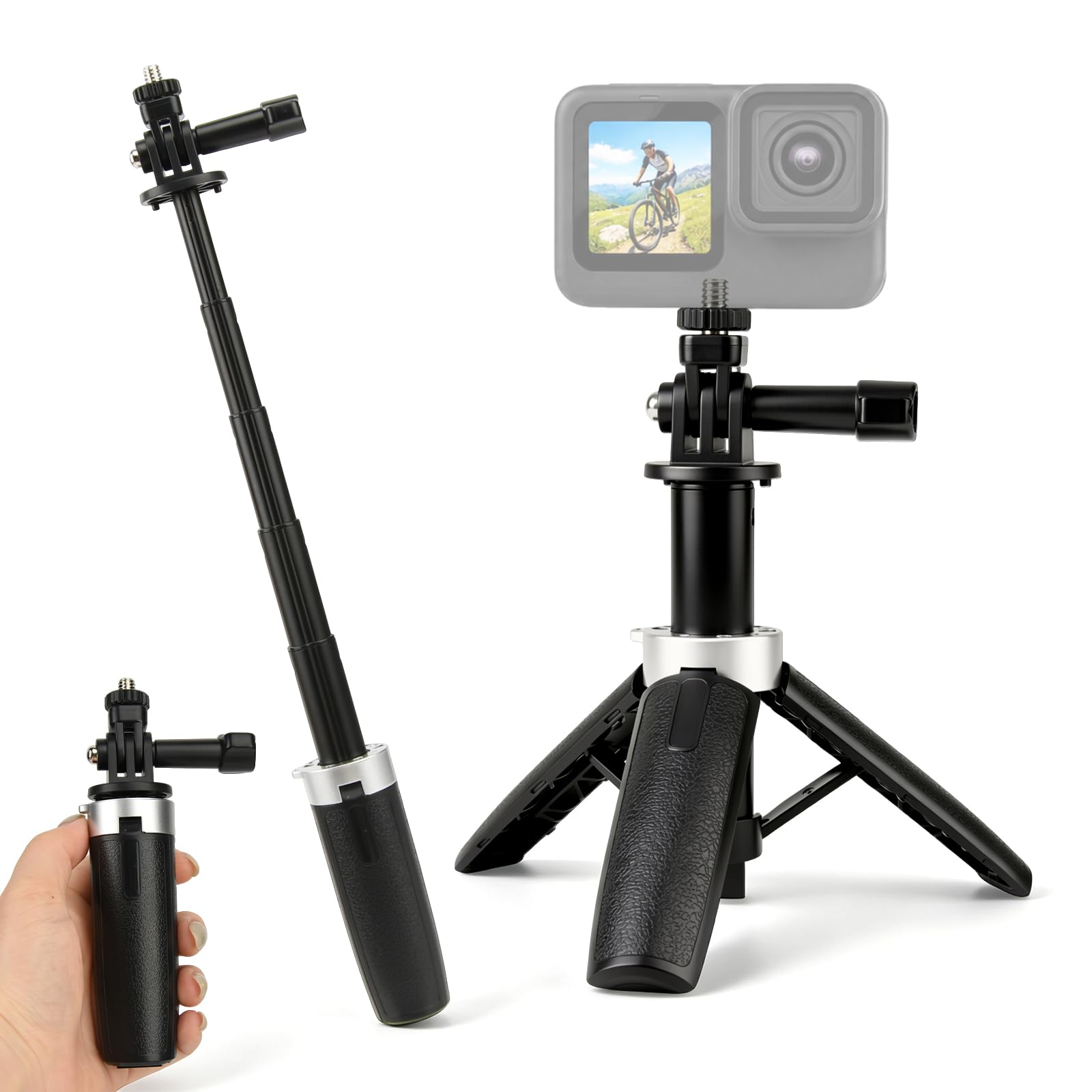 Gopro Action Camera Hero 13 Black - GoPro Hero 13、12、11、Black Session、Osmo Actionカメラに対応した、小型で伸縮可能な三脚、折りたたみ式三脚、携帯用一脚。Vlog撮影用アクセサリー。