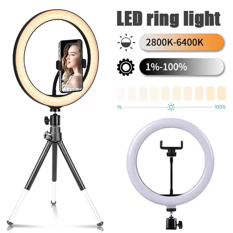 Photography Lighting Game - 10インチ自撮りリングライト写真撮影用フィルライトLEDリングランプ明るさ調整可能ランプライブストリーミングアクセサリーカメラフィルライト