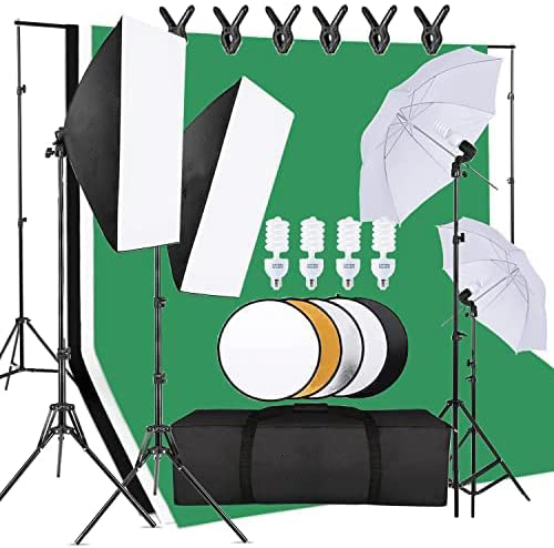 Photography Lighting Kit With Backdrop - 費用対効果の高い写真スタジオ機材セットには、背景スタンド、リフレクター、写真撮影用照明キット、アンブレラソフトボックスセットが含まれています。
