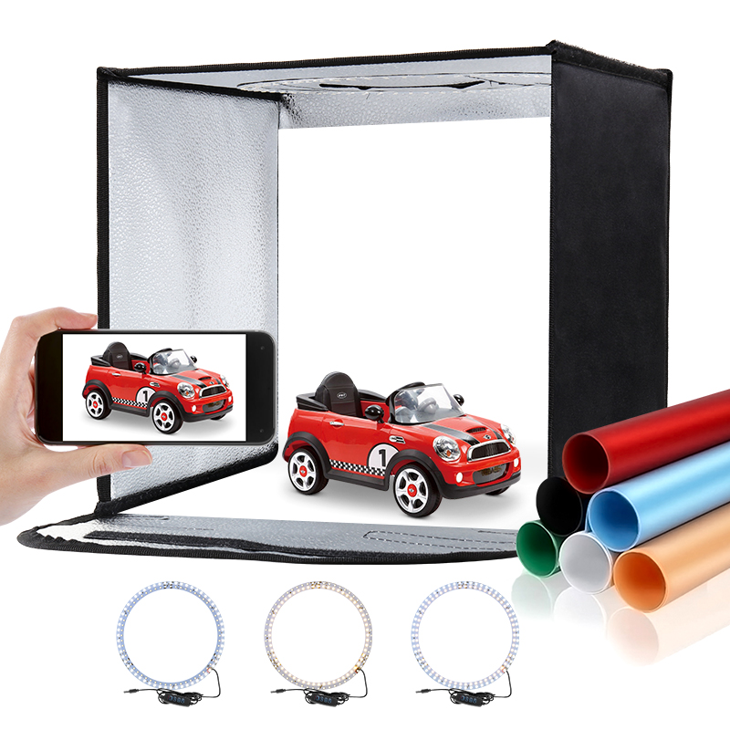 Photography Lighting Kit With Backdrop - 折りたたみ式フォトスタジオライトボックス、LEDライトリング付きマルチアングル撮影テントキット、写真撮影用キャリーバッグ、6つの背景、11.8x11.8
