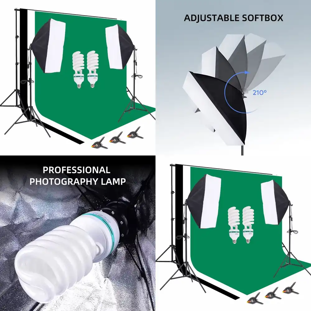 Photography Lighting Kit With Backdrop - 1つの写真スタジオ機材セット、2.6 * 3m背景スタンド、写真撮影用背景布セット、ソフトボックス、アンブレラ照明キット、持ち運び可能なハンドル付き