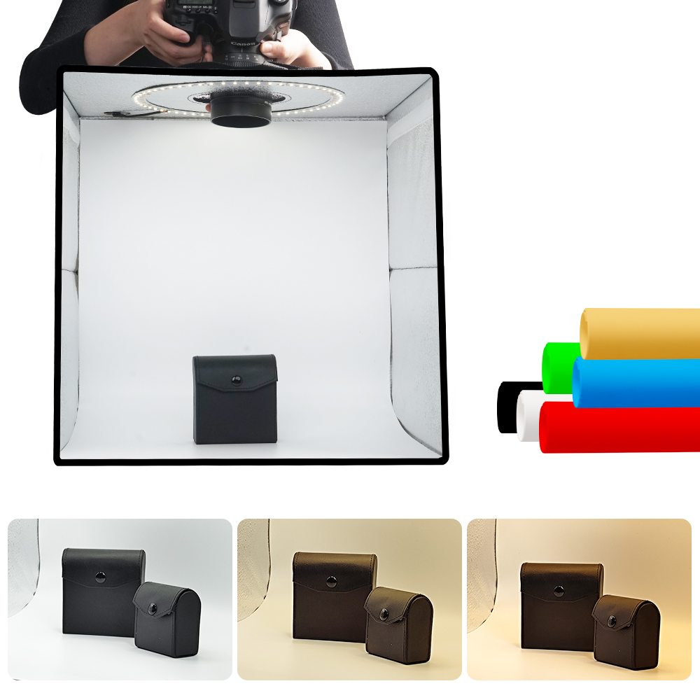 Photography Lighting Kit With Backdrop - ライトダウ調光可能フォトボックスLEDライトルームフォトスタジオライトボックスキット120個LED 6種類の背景布付き写真撮影用ポータブル折りたたみ式