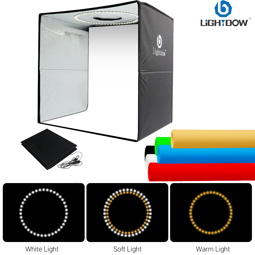 Photography Lighting Kit With Backdrop - ライトダウフォトスタジオライトボックスキット 120個LED 6種類の背景布付き 撮影用 ポータブル折りたたみ式調光可能フォトボックス LEDライトルーム