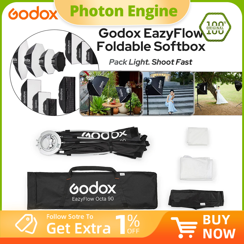 Photography Lighting Godox - Godox EazyFlowシリーズ 折りたたみ式ソフトボックス、ボウエンスマウント対応、持ち運び可能、素早く設置できる、写真スタジオ用フラッシュLEDライトの照明拡散板。