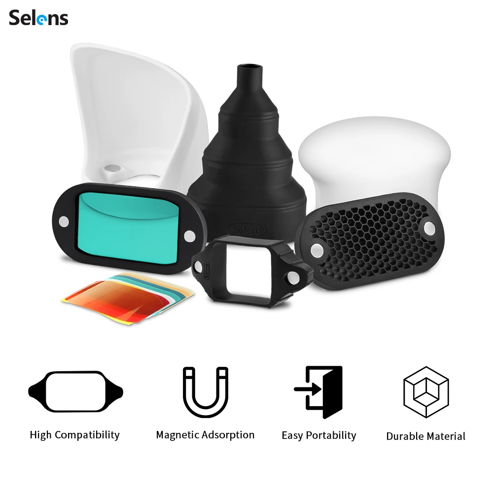 Selens-磁気ジェルアクセサリー,ライトチューブ,7色, - Snoot Flash Modifier のレビューと価格