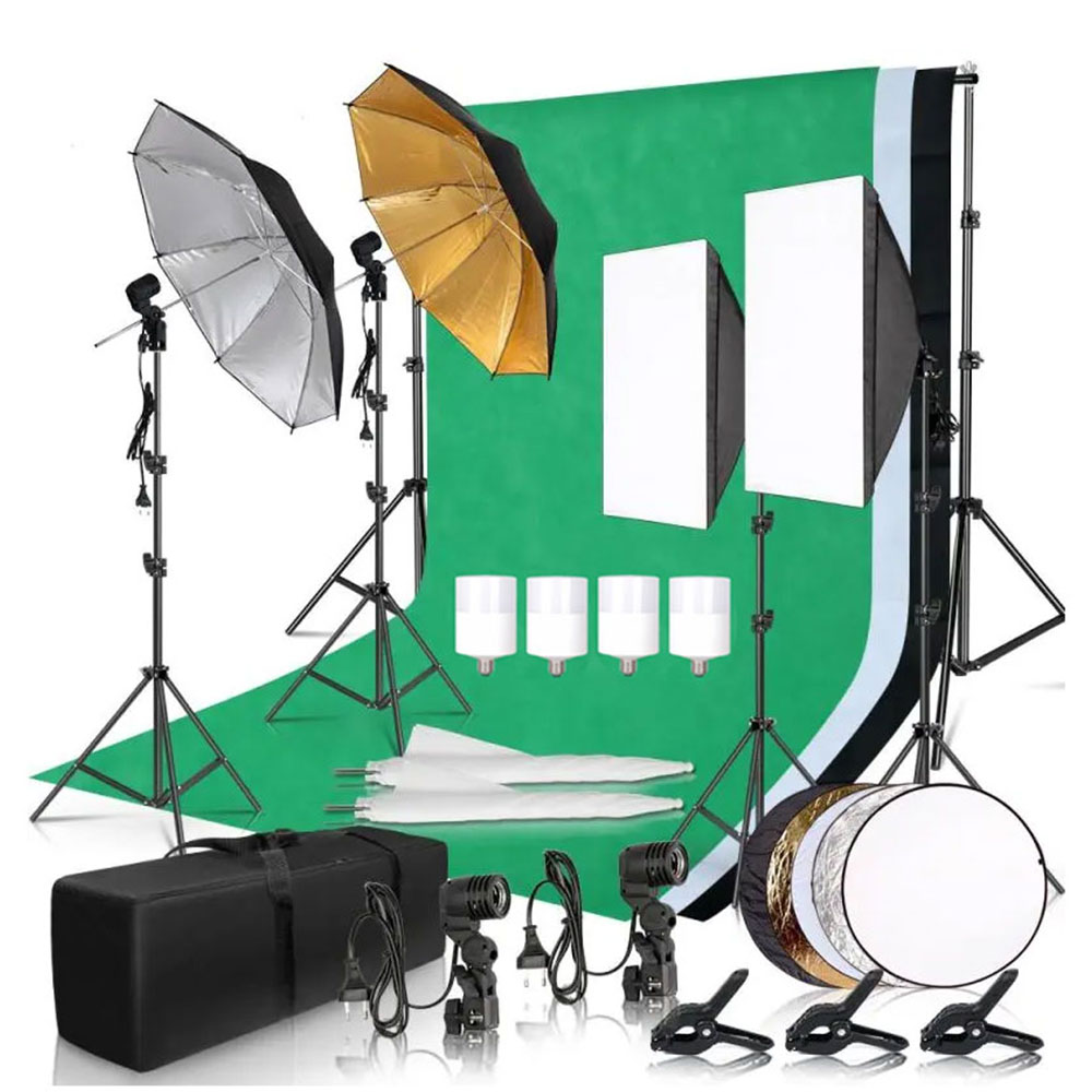 写真撮影用ソフトボックス照明キット、2.6x3m背景フレーム - Photography Lighting Kit With Backdrop のレビューと価格